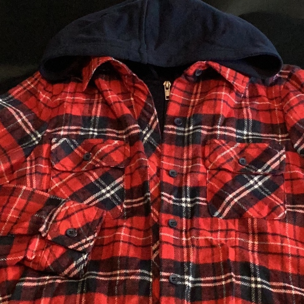 Ci Sono Red and Blue Plaid Shirt Jacket.